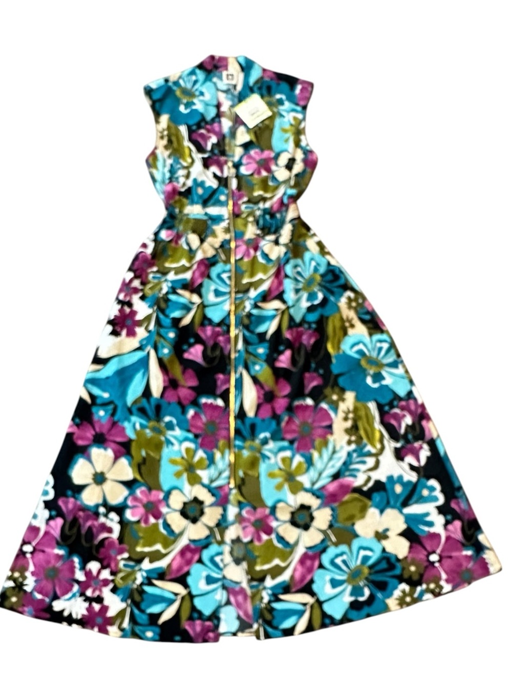 ANNE KLEIN black multi color floral zip front sleeveless midi dress sz 4 - NWT!
